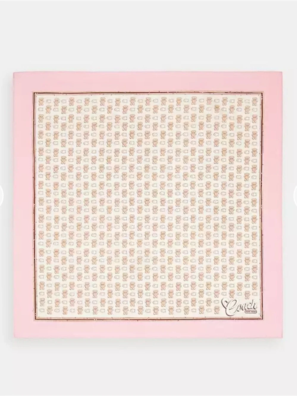 NWT🧸Coach Bear Stuffie Print Silk Bandana Pink CFG32 Hair Scarf Gift 23" x 23" - Picture 5 of 6